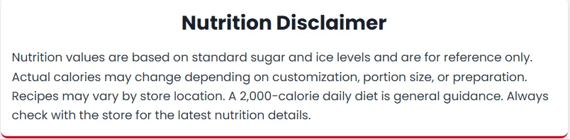 Strawberry Creamy Milk Tea Price & Calories Nutrition Disclaimer